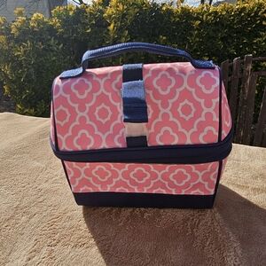 Pottery Barn Kids Pink, White and Navy Geometric Lunch Bag